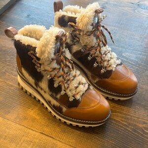 NIS Italian Women’s Tan & Brown Shearling Winter Hiker Boots 39